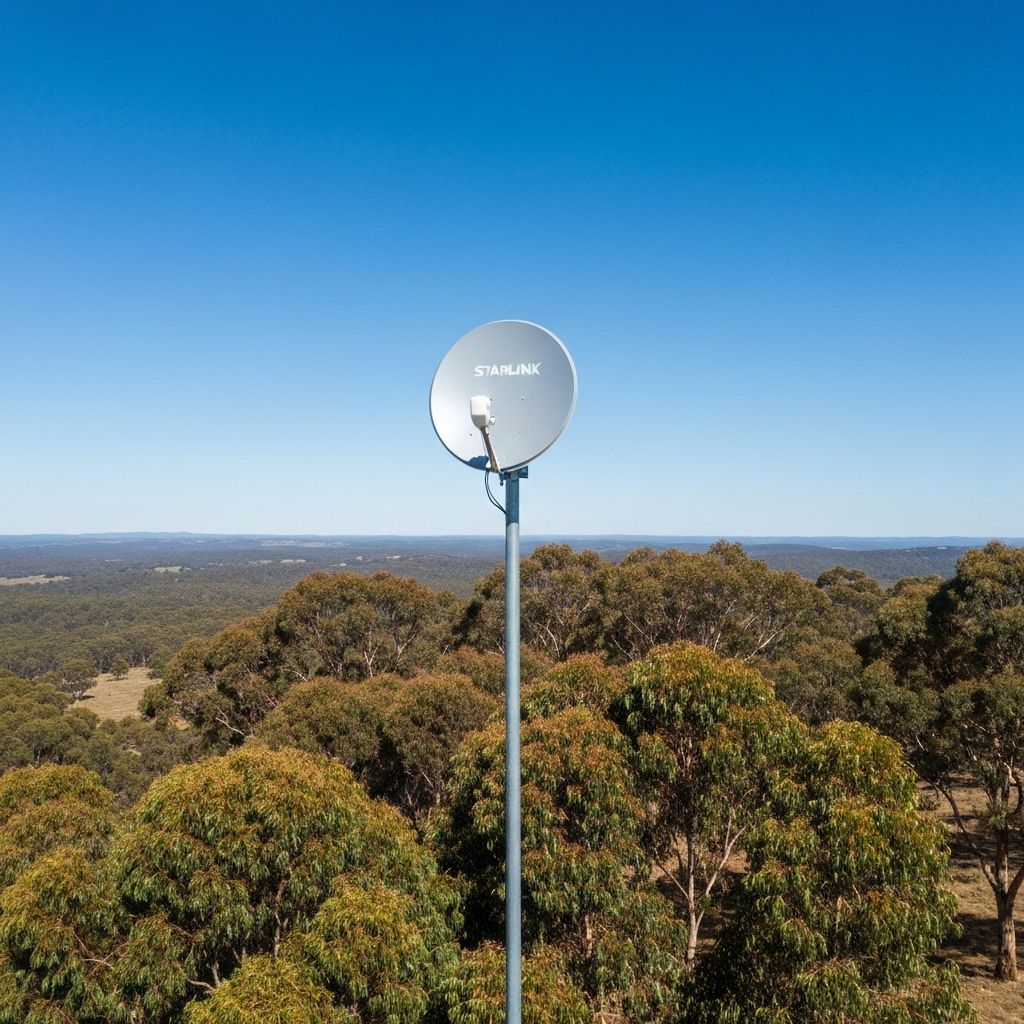 Starlink dish mounted clear of trees for better signal near Perth